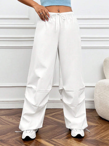 Drawstring Waist Ruched Parachute Pants