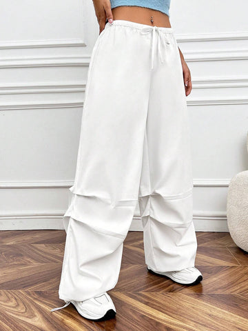 Drawstring Waist Ruched Parachute Pants