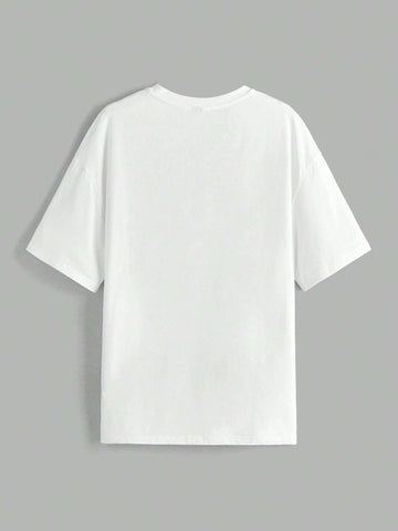 EZwear Sun & Letter Graphic Drop Shoulder Tee