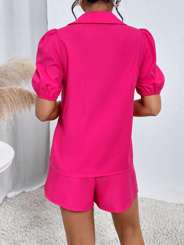 Puff Sleeve Flap Detail Shirt & Shorts