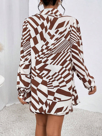 Allover Print Drop Shoulder Shirt & Shorts Without Cami Top