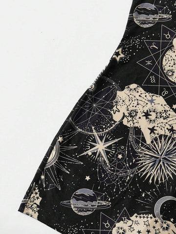 Galaxy Print Crisscross Backless Unitard Romper
