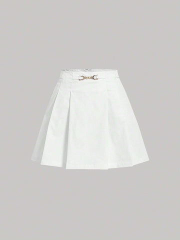 MOD Solid Chain Detail Pleated Skirt