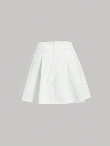 MOD Solid Chain Detail Pleated Skirt
