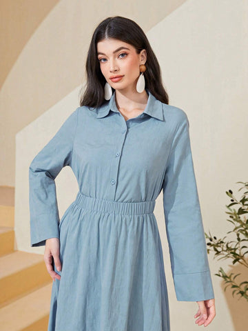 Cotton Solid Button Front Shirt & Skirt