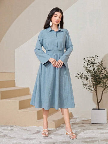 Cotton Solid Button Front Shirt & Skirt