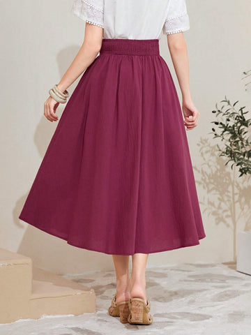 Mulvari 100% Cotton Solid High Waist Flare Skirt