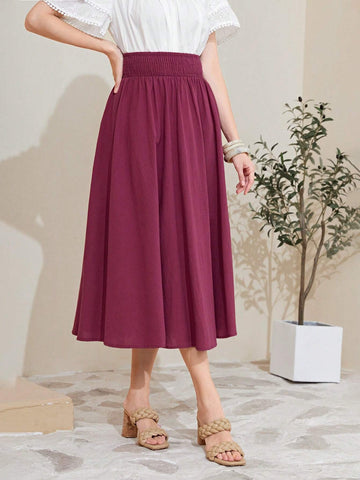 Mulvari 100% Cotton Solid High Waist Flare Skirt
