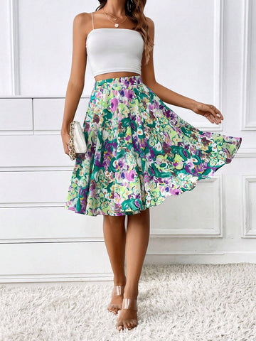 Floral Print Flare Skirt
