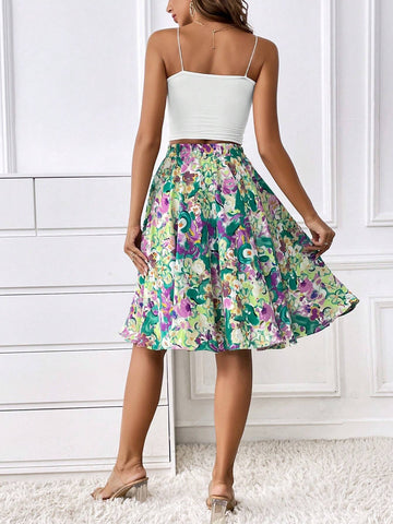 Floral Print Flare Skirt