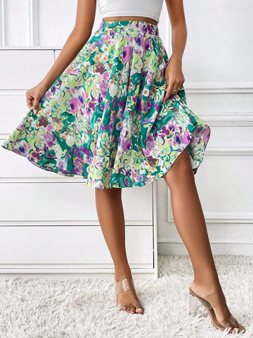 Floral Print Flare Skirt