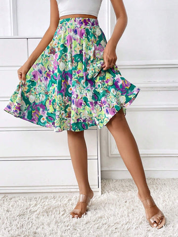 Floral Print Flare Skirt