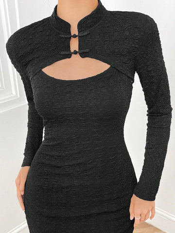 Solid Lace Up Hem Bodycon Dress & Super Crop Top