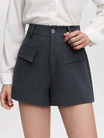 BIZwear High Waist Flap Detail Wide Leg Shorts