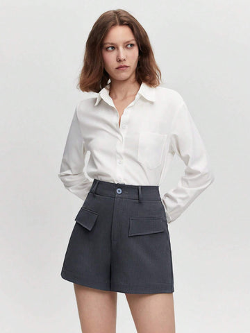 BIZwear High Waist Flap Detail Wide Leg Shorts