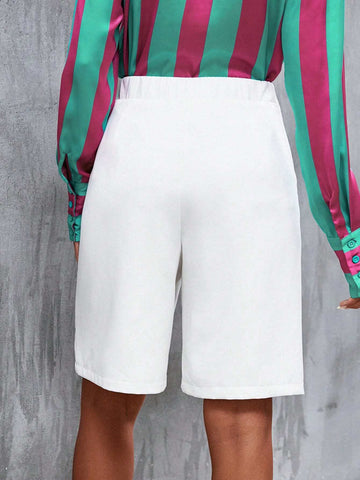 Frenchy Chain Detail Slant Pocket Bermuda Shorts