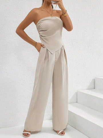 Solid Bandana Tube Top & Wide Leg Pants