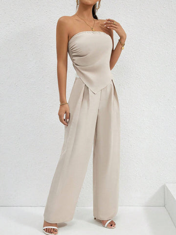 Solid Bandana Tube Top & Wide Leg Pants