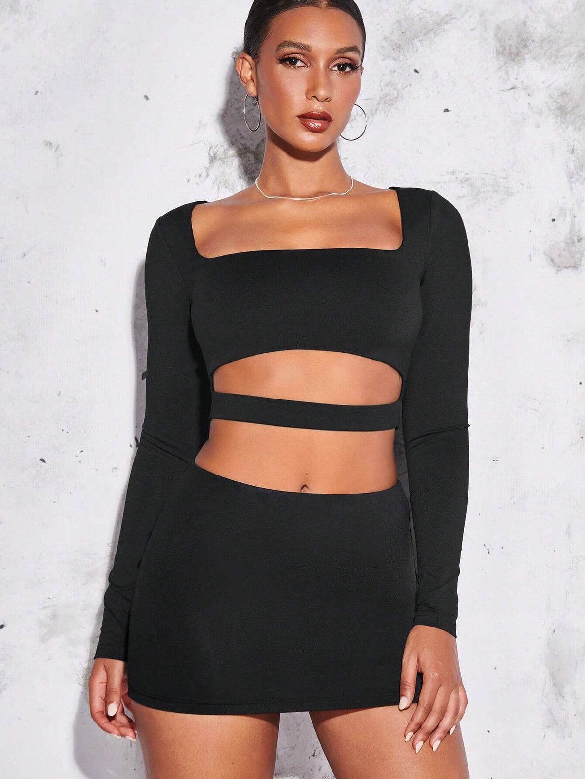 Square Neck Crop Top & Bodycon Skirt
