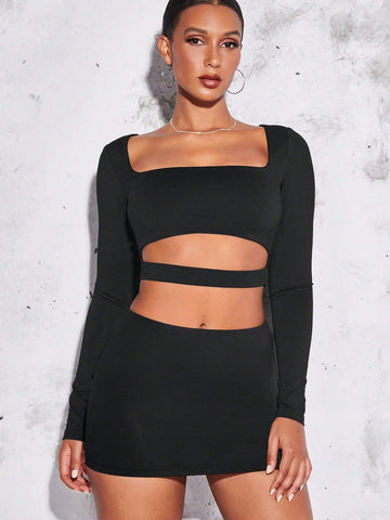 Square Neck Crop Top & Bodycon Skirt