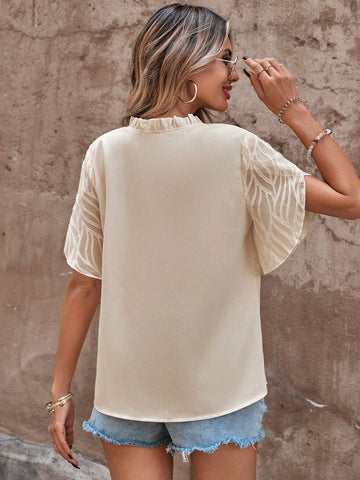 Frill Notched Neck Petal Sleeve Blouse