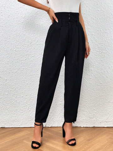 High Waist Fold Pleated Carrot Pants
