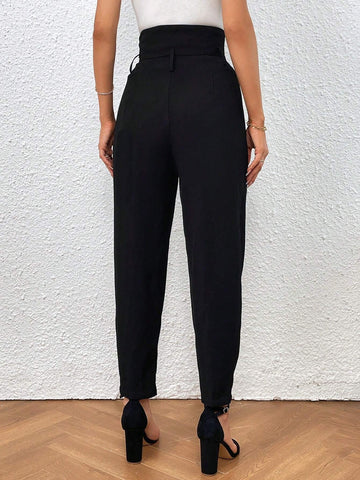 High Waist Fold Pleated Carrot Pants