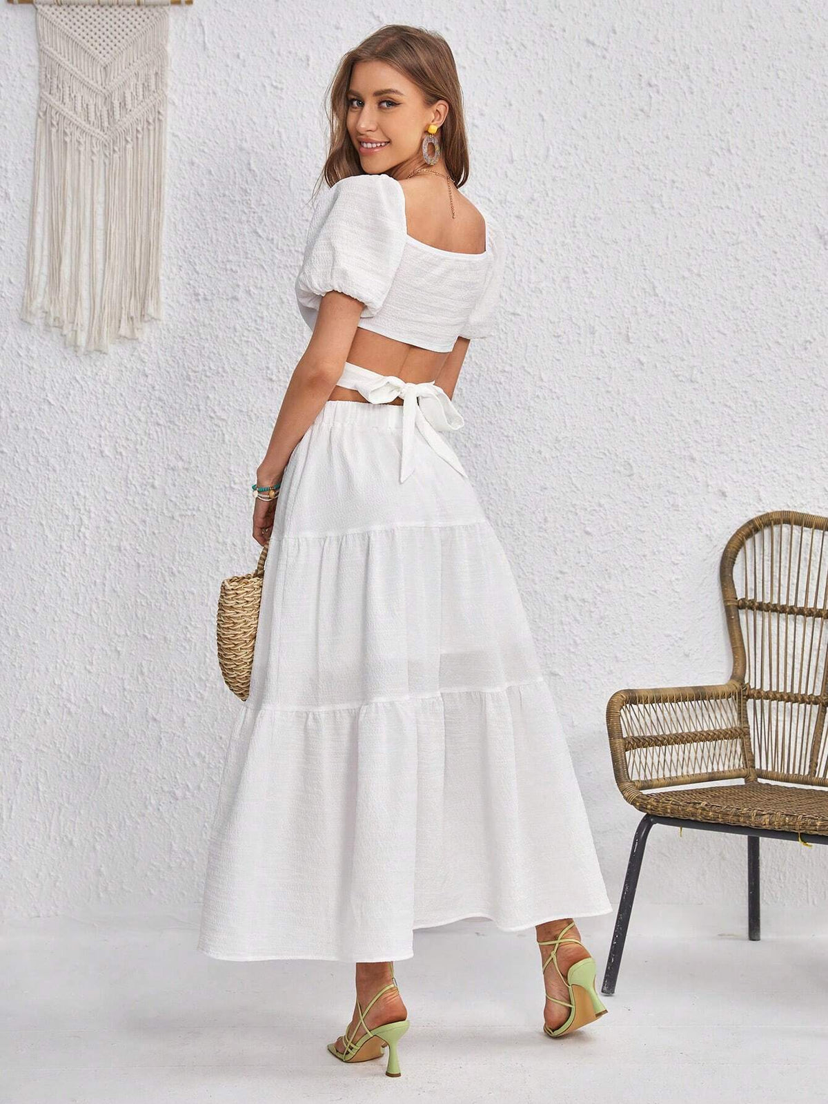 Puff Sleeve Crop Top & Ruffle Hem Skirt
