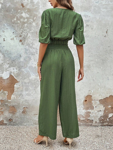 Puff Sleeve Crop Blouse & Wide Leg Pants
