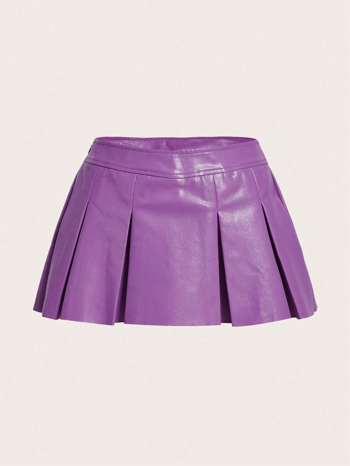 ICON Solid PU Leather Pleated Skirt