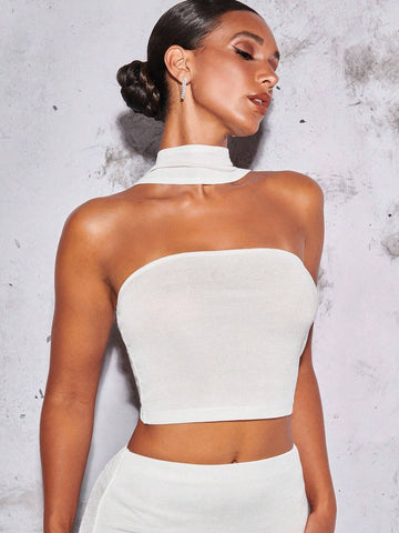 Solid Halter Tube Top & Bodycon Skirt