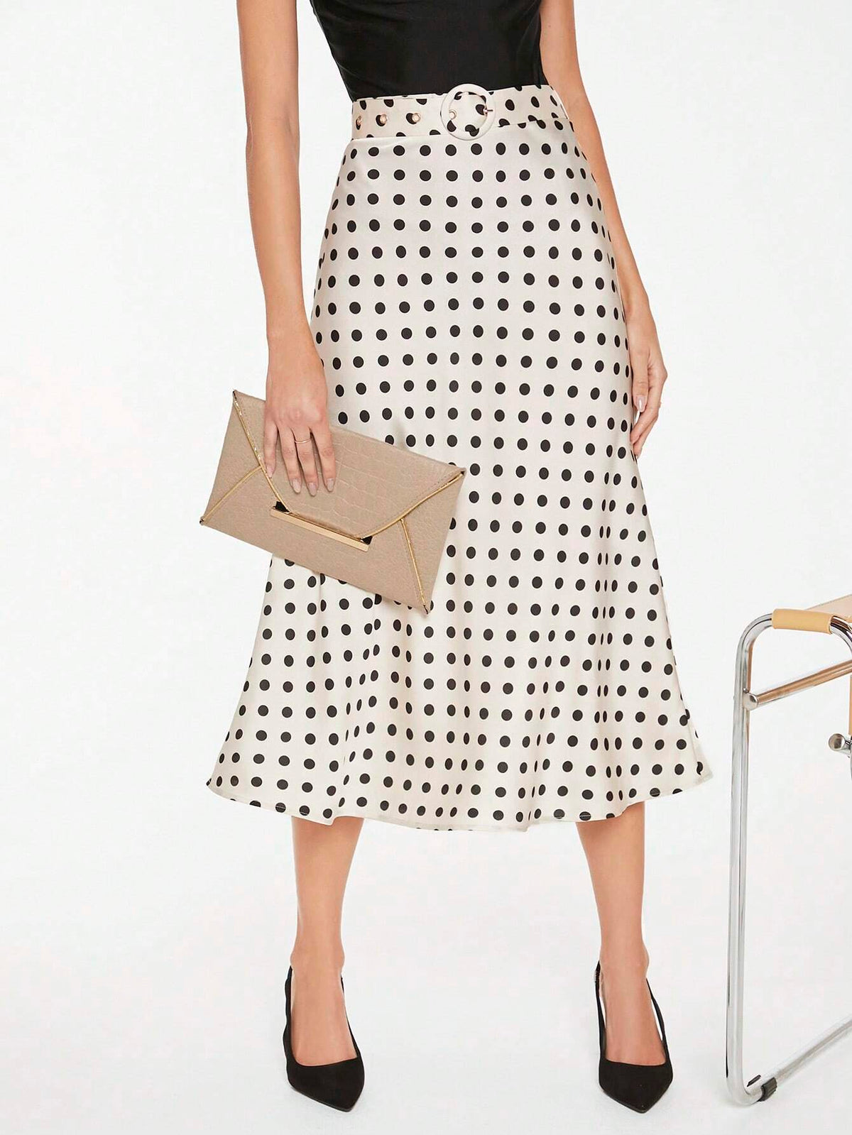 BIZwear Polka Dot Print Belted Skirt