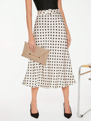 BIZwear Polka Dot Print Belted Skirt
