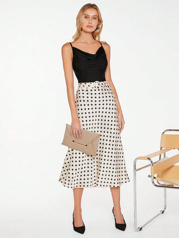 BIZwear Polka Dot Print Belted Skirt