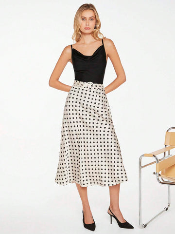 BIZwear Polka Dot Print Belted Skirt