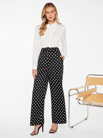 BIZwear Polka Dot Print Wide Leg Pants