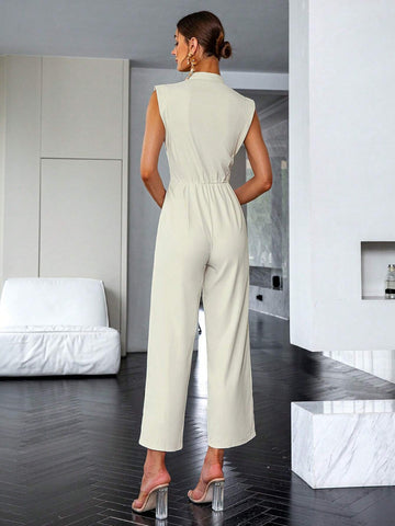 Sollinarry Contrast Lace Button Front Jumpsuit