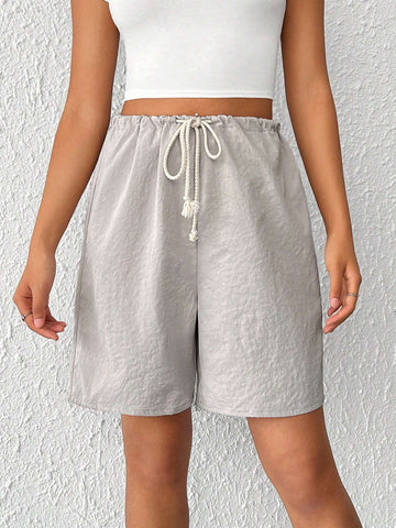 EZwear Solid Drawstring Waist Shorts