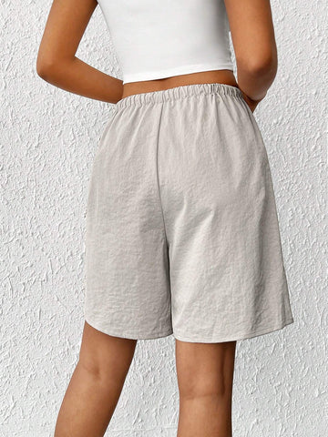 EZwear Solid Drawstring Waist Shorts
