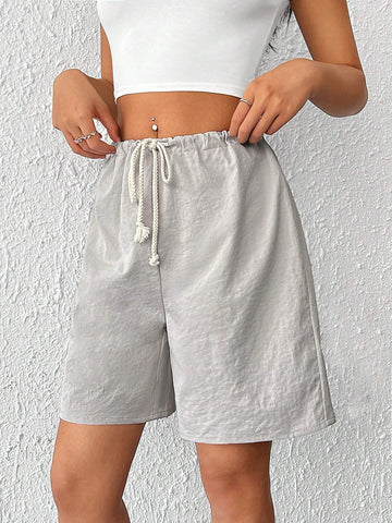 EZwear Solid Drawstring Waist Shorts