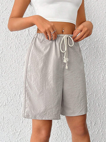 EZwear Solid Drawstring Waist Shorts