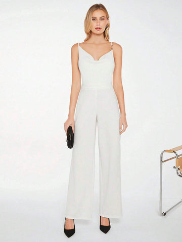 Solid Draped Collar Cami Jumpsuit