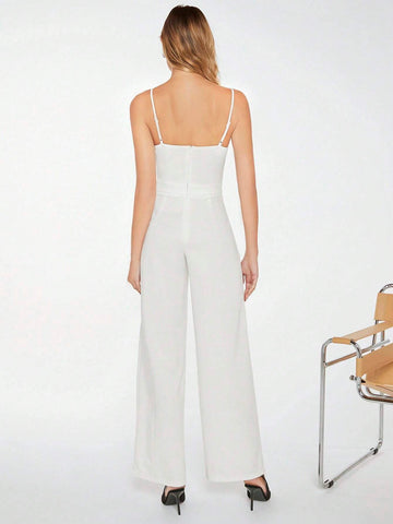 Solid Draped Collar Cami Jumpsuit