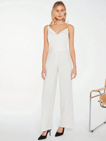 Solid Draped Collar Cami Jumpsuit