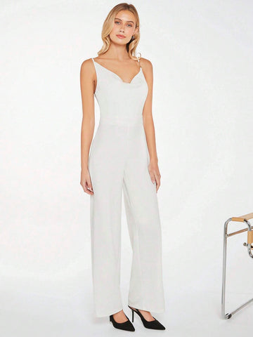 Solid Draped Collar Cami Jumpsuit