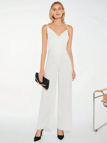 Solid Draped Collar Cami Jumpsuit