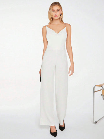 Solid Draped Collar Cami Jumpsuit