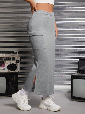 PETITE Flap Pocket Split Hem Skirt