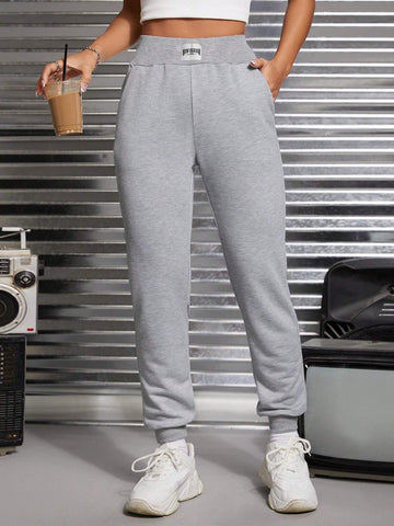 PETITE Letter Patched Slant Pocket Sweatpants