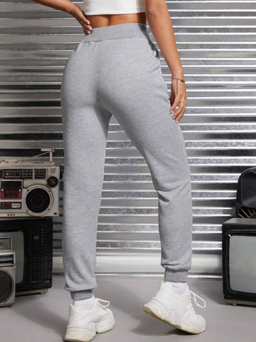 PETITE Letter Patched Slant Pocket Sweatpants